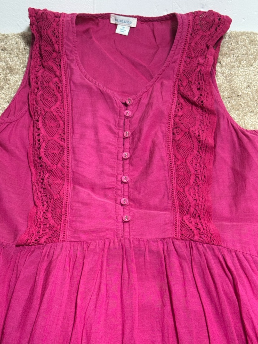 Sundance Magenta Lace-Trim Button-Front Sleeveless Dress